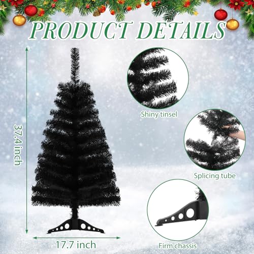 3ft Black Artificial Christmas Tree,Tabletop Christmas Pine Tree with PVC Stand Base for Christmas Halloween Home Office Holiday Decoration