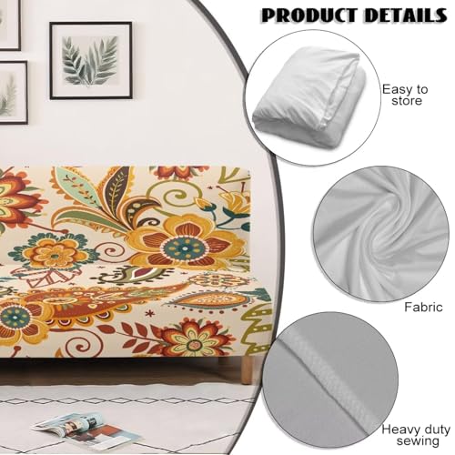 Elastic Fabric Sofa Couch Slipcovers Without Armrest, Furniture Protector for Kids and Pets Futon Slipcover Non Slip Protector Hippie Boho Flowers