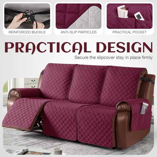 KinCam 100% Waterproof Recliner Loveseat Cover with Console X1, Recliner Couch Covers X1, Recliner Chair Covers X1(Burgundy)