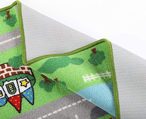 HUAHOO Kids Carpet Playmat, Car Rug for Toy Cars and Trains, Non-Slip Play Mat for Playroom & Classroom (Parking, 32x47in)