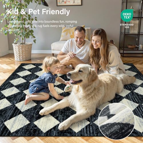 Lahome 8x10 Area Rugs for Living Room Washable Non Slip Black Checkered Rug
