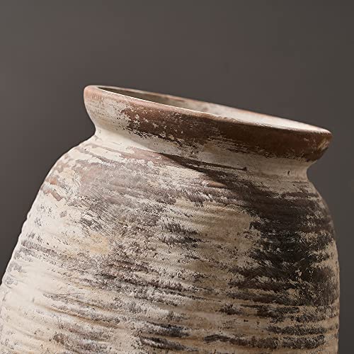 SIDUCAL Ceramic Rustic Vase, Whitewashed Terra Cotta Vase, Distressed Farmhouse Décor, Pottery Decorative Flower for Home Decor, Table, Living Room Decor, Shelf, Mantel, 7.3 Inch, Fired Terra Clay