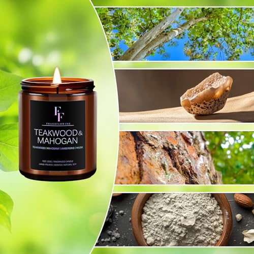 Teakwood & Mahogany Candle, Scented Candle for Home Soy Wax Candle, Aromatherapy Candle Gifts, 7oz