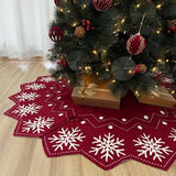 48-Inch Reversible Knit Tree Skirt with Christmas Star–Inspired Pointed Edge Border and Lace-Up Closures, Machine Washable Thick Acrylic Yarn, Burgundy & White