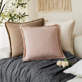 Foindtower Decorative Linen Fringe Throw Pillow Covers 22×22 Light Pink
