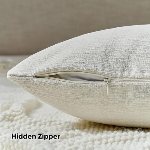 Pack of 2 Faux Linen Throw Pillow Covers 12x20 Inch,Cream