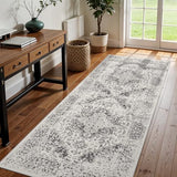 3x8 Washable Runner Rug: Vintage Medallion Kitchen Soft Rugs Gray