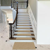 PURE ERA Bullnose Carpet Stair Treads Set Tape Free Non-Slip Indoor Stair Protectors Pet Friendly Rugs 9.5" x 30"(14 Pieces,Khaki Mini-Diamond Trellis)