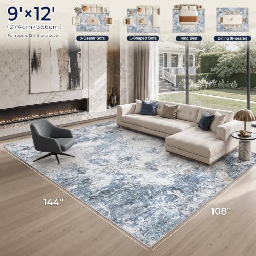 9x12 Area Rug for Living Room Washable Abstract Indoor Carpet