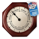 Classic Day of The Week Wall Clock - 10" Solid Mahogany Wood Frame, Ideal Retirement Gift for Men and Women, Day Clock for Seniors and Retirees