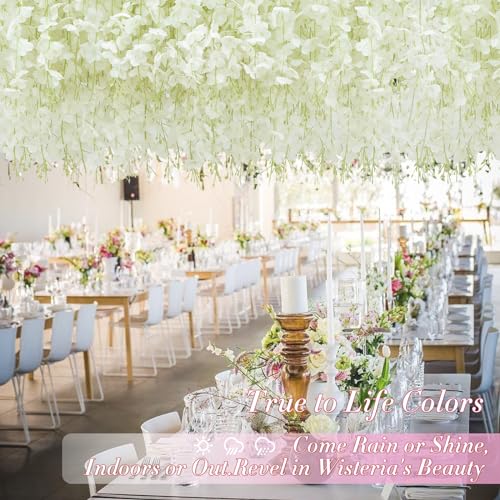 Waipfaru 40 Pack White Wisteria Hanging Flowers, Fake Flowers for Decoration, Artificial Hanging Flowers, Vines for Bedroom, Flower Garland for Home, Party, Wall, Wedding Decoration(3.6 Ft/Pcs)