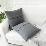 HWY 50 Grey Chenille Throw Pillow Covers 16x16 Inch Buttons Pack of 2