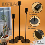 3Pcs Matte Black Candlestick Holders Set Fit 3/4" Tall Taper Candle Home Decorative Table Centerpieces for Family Dinning, Party Decoration