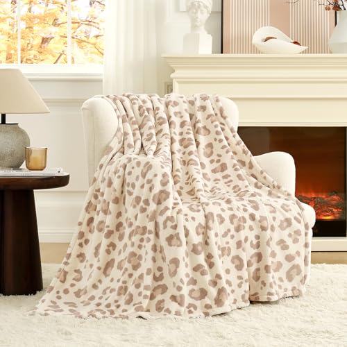 Cozy Bliss Leopard Print Fuzzy Throw Blanket for Couch & Bed, Thick Soft Warm Fleece Blankets for Room Decor, for Kids, Women Men Girls, Khaki Brown Cheetah 50"*60"
