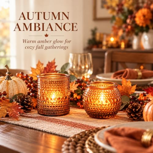 36 Pack Votive Candle Holders, Amber Hurricane Holders for Fall Centerpiece