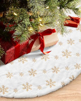 COOLWUFAN 60 Inches Faux Fur Christmas Tree Skirt for Xmas Tree Holiday Party Decoration White Plush Gold Sequin Snowflake (Gold)