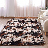 Aimuan Cow Print Area Rug Cute Fluffy Faux Cowhide Rug Super Soft Shaggy Carpets Tie-Dye Rugs for Living Room Bedroom Girls Kids Room Nursery Home Decor Non-Slip Mat (Coffee-Black, 5x7)
