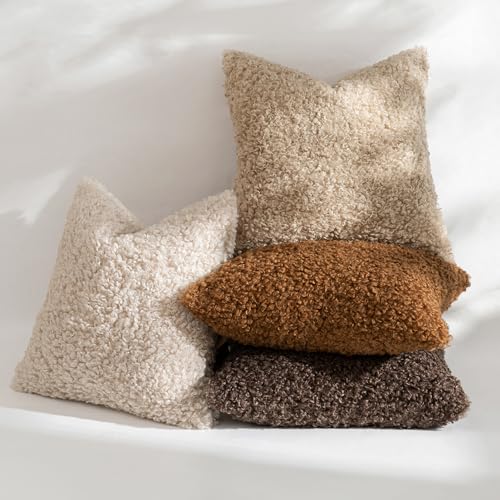 MIULEE Decorative Faux Fur Pillow Covers Sherpa 18x18 Bronze