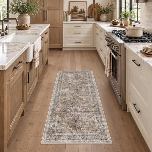 2x5 Vintage Runner Rug Low Pile Non-Slip Washable Hallway Rug