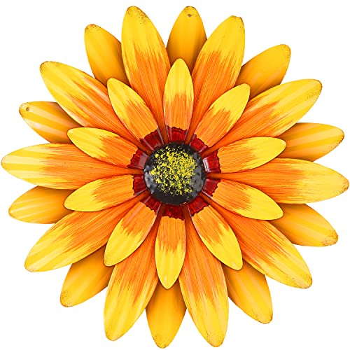 Dekomere Metal Flowers Outdoor Decor 13" Metal Sunflower Wall Art Decorations Sunflower Wall Decor for Kitchen Living Room Porch Garden Yard