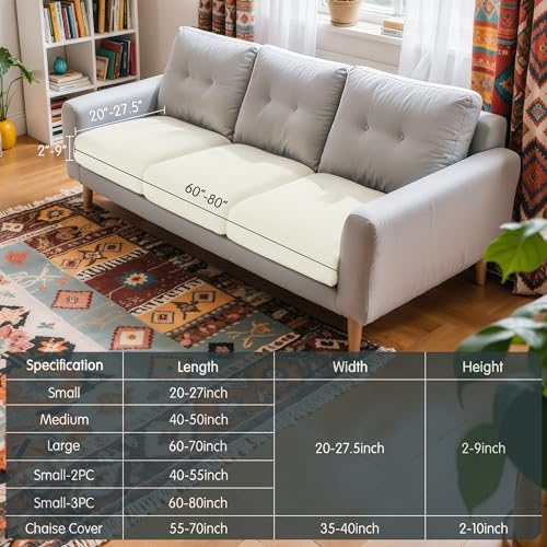 Hokway Stretch Couch Cushion Covers, 3 Piece Individual Sofa Cushion Slipcovers，Jacquard Sofa Seat Slipcover Set, Non-Slip Protector for Cushion (Creamwhite,Small-3PC)