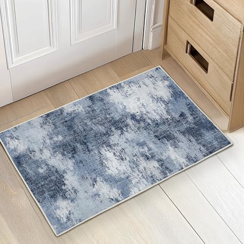 AMADA 2x3 Modern Abstract Washable Area Rug for Entryway Dark Blue