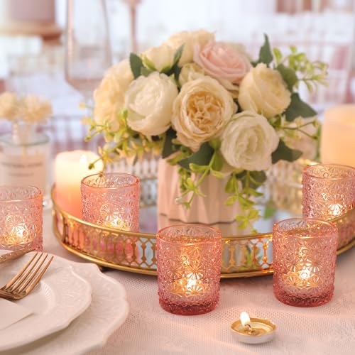 Lanttu 36 Pack Pink Votive Candle Holder, Flower Tea Lights Candles Holders for Wedding Table Centerpieces, Birthday Parties, Anniversary, Pink Bridal Shower and Holiday Decorations