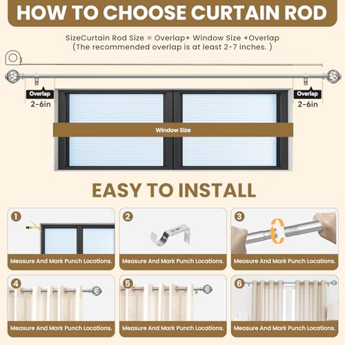 Luvenia Silver Decorative Curtain Rods, 28 to 48 Inch (2.3-4Ft), Small Curtain Rod For Bedroom, Living Room, Kitchen, Farmhouse