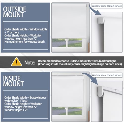SHADEMOON Cordless Blackout Window Roller Shades, Pull Down Spring System Indoor Blinds, Room Darkening Waterproof UV Blocking Thermal Insulated Fabric for Home Office (White,Width 26",Height 72")
