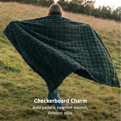 Bedsure Checkered Fleece Throw Blankets for Bed/Couch, Green,50"×70"