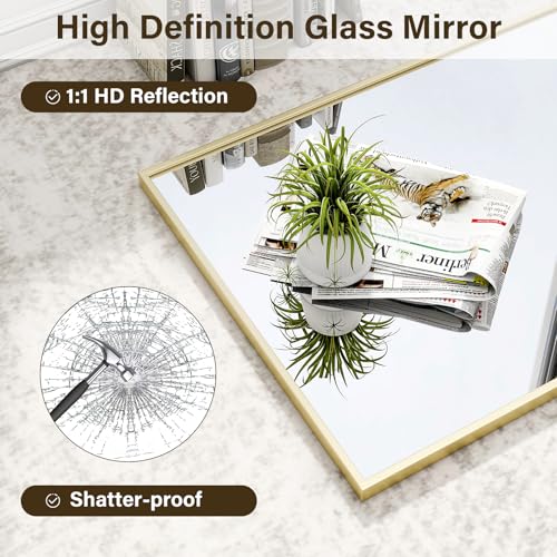 HARRITPURE 28"x20" Rectangle Mirror Bathroom Mirrors for Over Sink Framed | for Wall, Gold Framed Rectangle Mirror Aluminum Alloy Frame Wall-Mounted Horizontally/Vertically for Entryway/Bedroom/Vanity