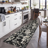 Soalmost Washable Runner Rug 2x8, Floral Hallway Runner Rug Non Slip Black