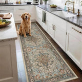 Washable 2x8 Runner Rug, Blue Vintage Floral Non-Slip for Hallway, Kitchen