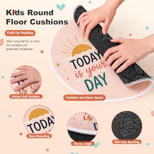 Drydiet 12 Pcs Round Carpet Seats 15.7'' Colorful Small Classroom Rugs Washable Non Slip Floor Cushions for Back to School End of the Year Gift Preschool Daycare Playmat Dorm (Positive Affirmations)