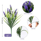 Geegoods Artificial Plants Flowers Outdoor – 24 Bundles UV Resistant Faux Lavender Flowers with Monkey Grass for Garden Porch Window Patio Hanging Planter Decor