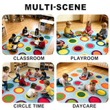 Large Classroom Rugs Elementary 6'7'' x 8'6'', Machine Washable Classroom Rug with Colorful Rings for Daycare & Preschool, Soft Non Slip Carpet for Kids Room Playroom, Seats 20 (Blue)
