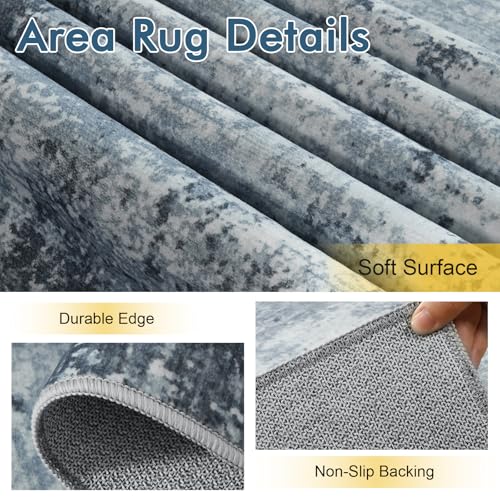 6x9 Ft Large Area Rugs for Living Room, Soft Non-Slip Washable Rugs Modern Abstract Pattern Carpet for Bedroom Indoor Floor Nursery Home Decor (Blue)