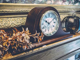 Bulova B1929 Bulova Annette I Chiming Mantel Clock, Model B1929 | Classic Mahogany Finish | Westminster Melody on the Hour | Battery Powered I Chiming Clock