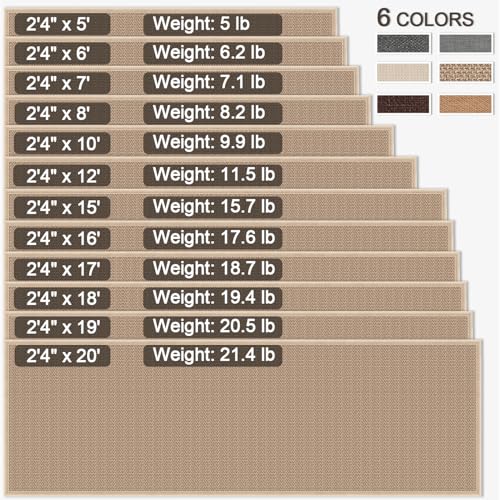 12ft Natural Jute Hallway Runner Rug Non Slip Washable, Rubber Backed Long Khaki Indoor Entryway Runner, Absorbent Kitchen Carpet Sink Rug
