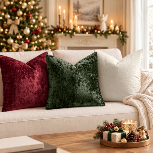 MIULEE Christmas Velvet Throw Pillow Covers Burgundy 18x18 inch Set of 2