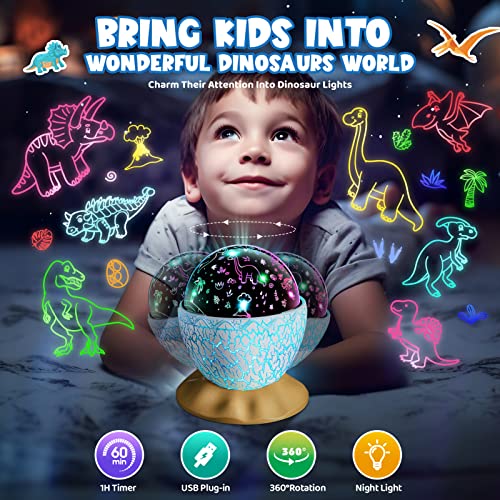 Dinosaur Egg Night Light for Kids, Sensory Toys for Kids Ages 3-5 6 7 8 9 10, Dinosaur Toys Night Light Projector, Birthday Gifts for 3-12 Year Old Boys Girls, 2-in-1 Dino & Star Lamp