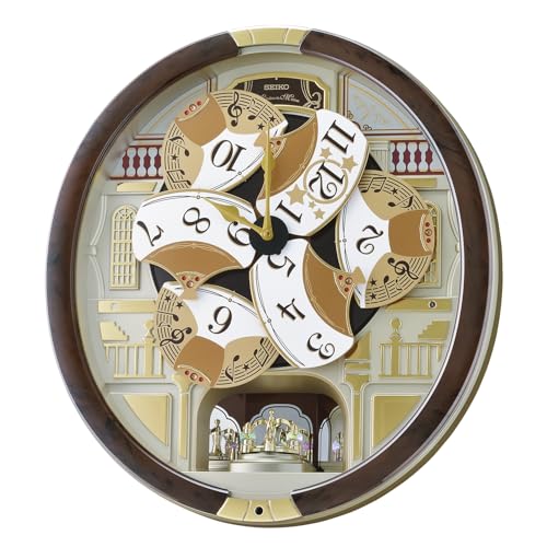 SEIKO QXM607BRHZ 45 Melodies in Motion Wall Clock with Rotating Pendulum
