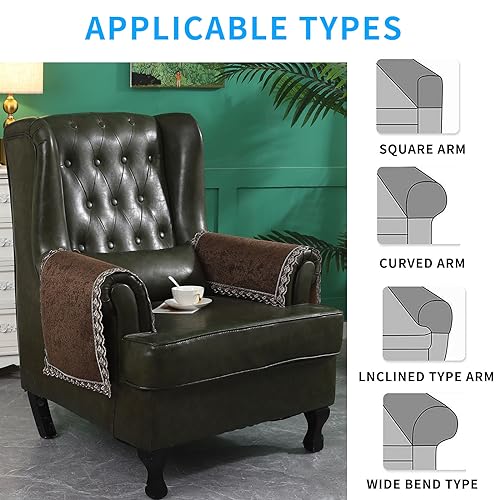 MINJIATEX Couch arm Covers,Non-Slip lace Sofa arm Covers Set of 2 Washable Sofa armrests Covers for Living Room Recliner Chair arm Cover Protectors for Leather Sofa armrest slipcover (GYDF-Brown)
