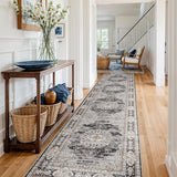 3x14 Washable Hallway Runner Rug - Non-Slip Vintage Kitchen Rugs Black Gray