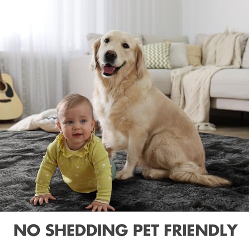 6x9 Ft Large Shag Rugs for Living Room Decor, Tie-Dyed Ultra Soft Fluffy Furry Area Rugs for Bedroom Indoor Floor, Aesthetic Carpet for Kids Home (Dark Grey)