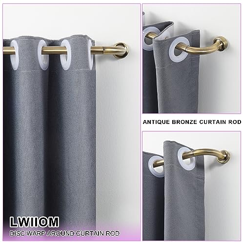Antique Bronze Disc Curtain Rods, 48-84 Inches Window Curtain Rod,Adjustable Room Darkening Drapery Rod with Aluminum Finials and Brackets,Wrap Around Design