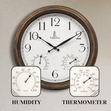 Outdoor Clocks for Patio Waterproof with Thermometer - 14 inch Indoor Outdoor Clock with Temperature and Humidity - Weatherproof, Accurate & Easy to Read Wall Clock for Pool, Patio, Garden &Home Decor