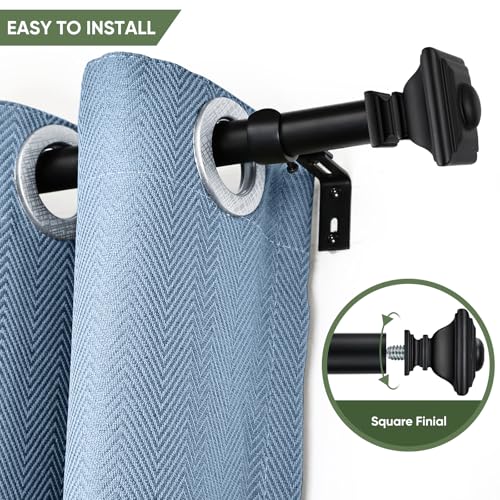 BRIOFOX BLACK Curtain Rods for Windows 48 to 84 Inch Adjustable Length 1 Inch Diameter Heavy Duty Window Curtain Rods for Indoor Ourdoors With Classic Square Finials