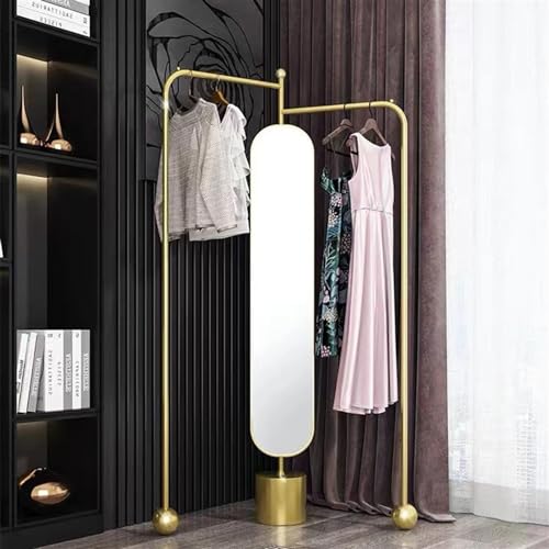 Decorative Rotating Bedroom Floor-Standing Mirror and Coat Rack Living Room Corner Full-Length Hanging Clothes Home for Living Room(Gold)