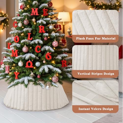 Lanpn 30 Inch Christmas Tree Collar, Plush Tree Collar Tree Stand Cover Xmas Tree Ring Stand Tree Basket Skirt for Winter Home Party Holiday Indoor Christmas Decorations (White, 75cm)